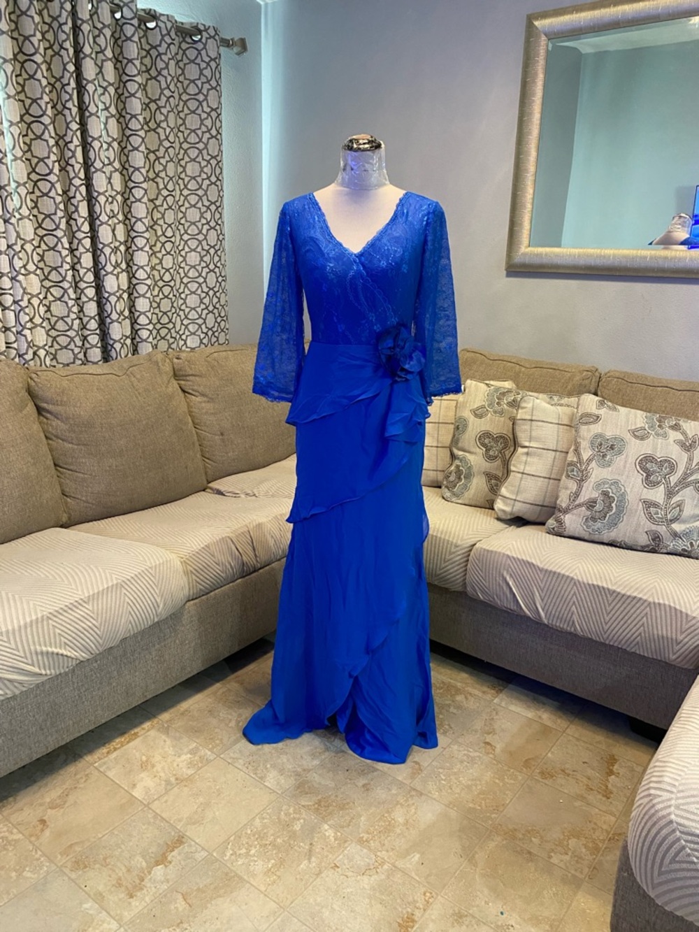 New Women 10 Mother of the Bride Elegant Royal Blue Lace Sleeve Ruffle dress